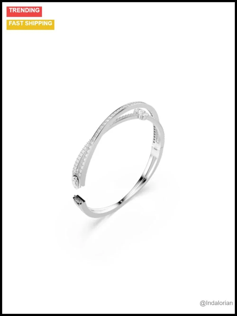 Twisted Crystal Bangle Rhodium Plated Cuff